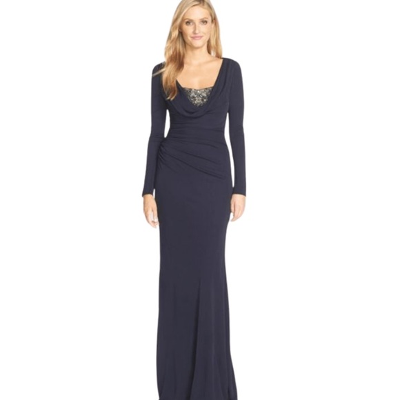 david meister blue dress New David Meister Blue Beaded One Shoulder Cocktail Dress